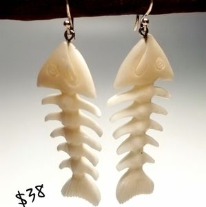 Fish Bones - Carved Water Buffalo Bone w/925 Hooks